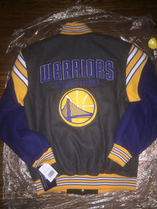 Golden State Warriors Heathered Scorch Varsity Full Snap Reversible Jacket